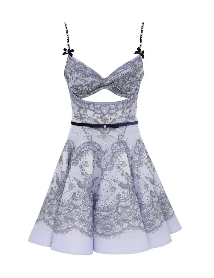 Women Clothing Zimmermann Crush Twist Front Mini Dress Blue Lace Print