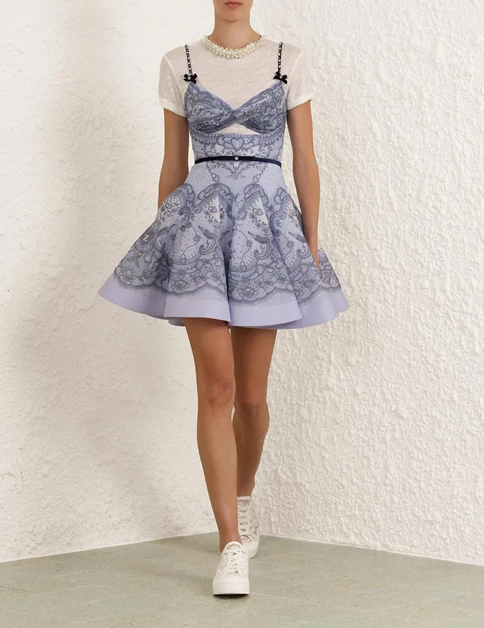 Women Clothing Zimmermann Crush Twist Front Mini Dress Blue Lace Print