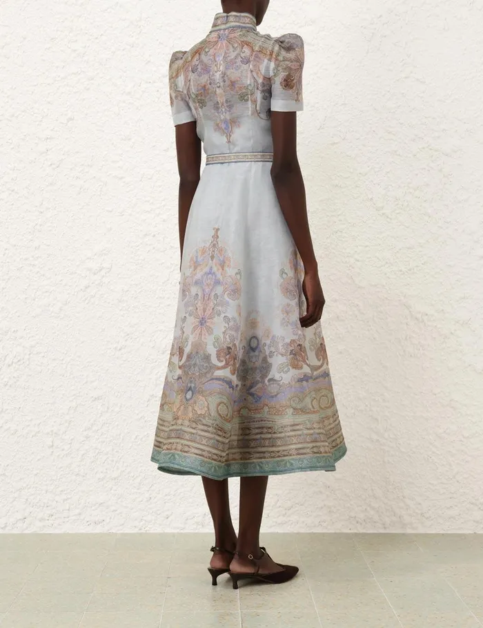 Women Clothing Zimmermann Eden Belted Midi Dress Blue Paisley