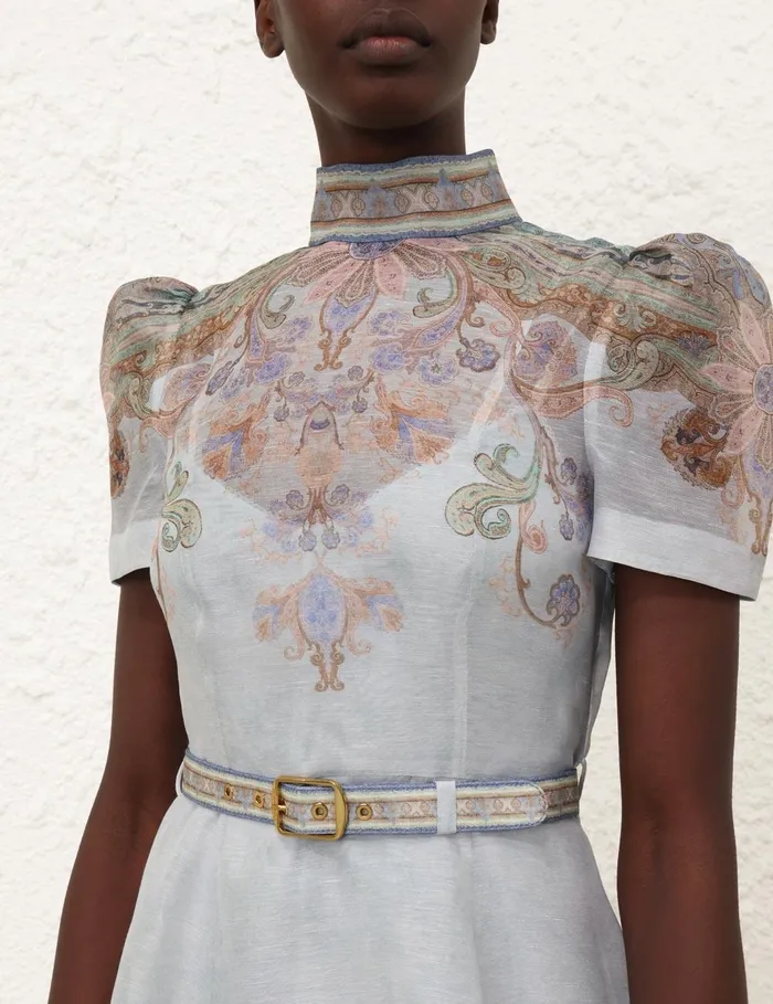Women Clothing Zimmermann Eden Belted Midi Dress Blue Paisley