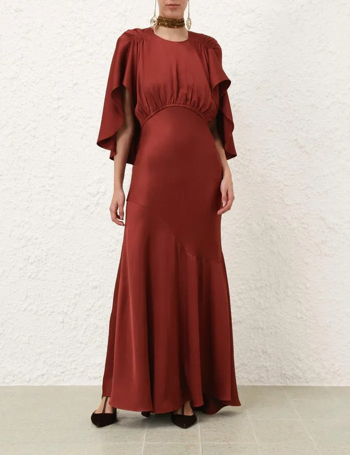 Women Clothing Zimmermann Eden Cascading Midi Dress Chestnut