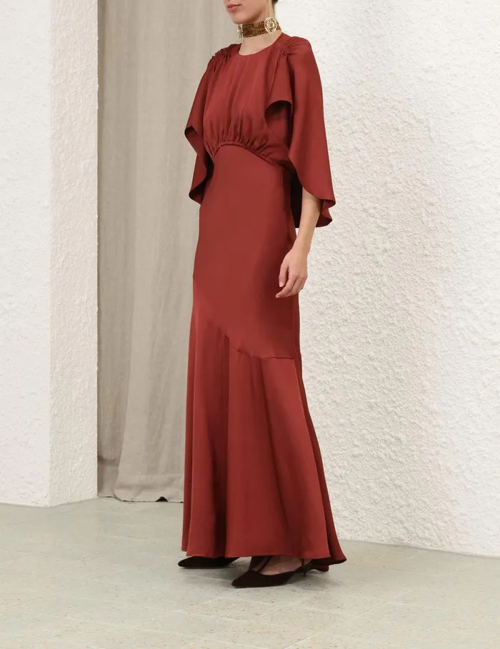 Women Clothing Zimmermann Eden Cascading Midi Dress Chestnut