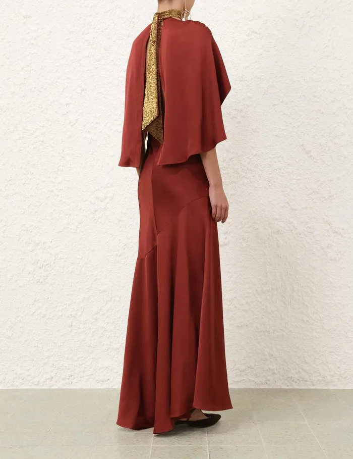 Women Clothing Zimmermann Eden Cascading Midi Dress Chestnut