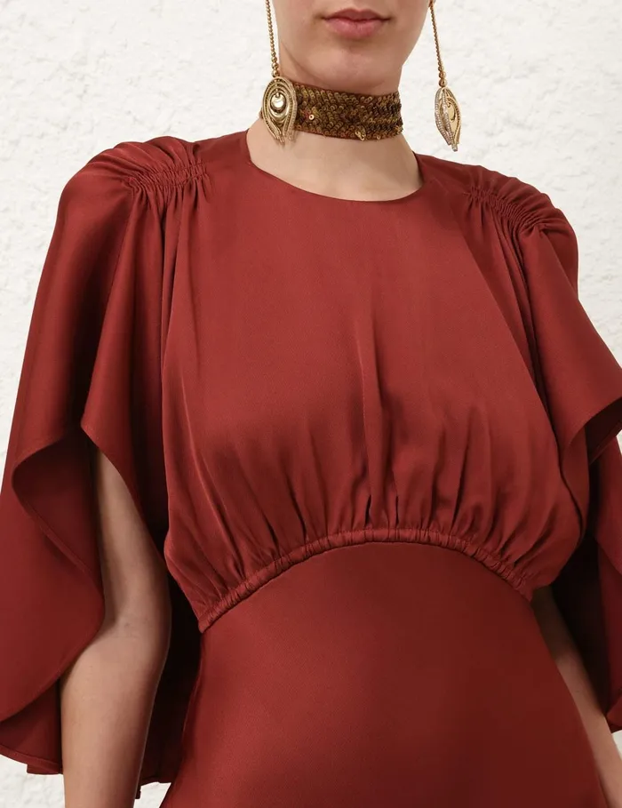 Women Clothing Zimmermann Eden Cascading Midi Dress Chestnut