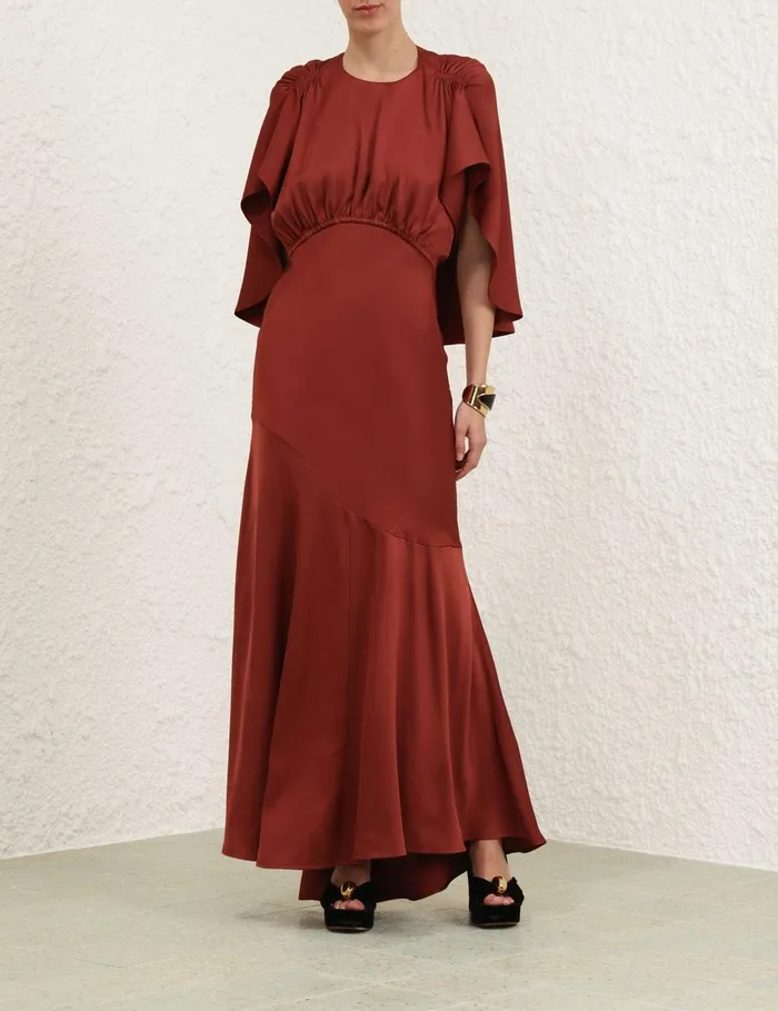 Women Clothing Zimmermann Eden Cascading Midi Dress Chestnut