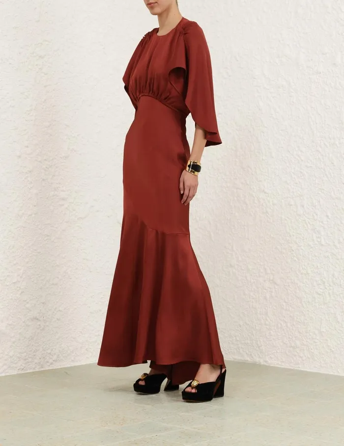 Women Clothing Zimmermann Eden Cascading Midi Dress Chestnut