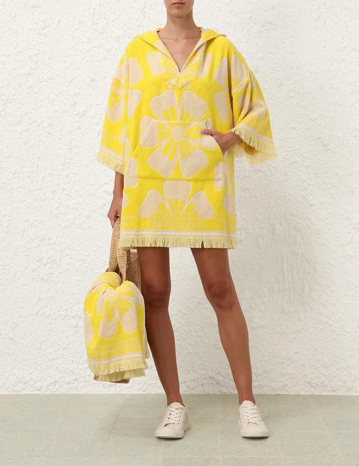 Women Clothing Zimmermann Golden Hooded Towel Mini Dress Yellowivory