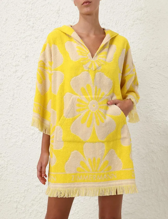 Women Clothing Zimmermann Golden Hooded Towel Mini Dress Yellowivory