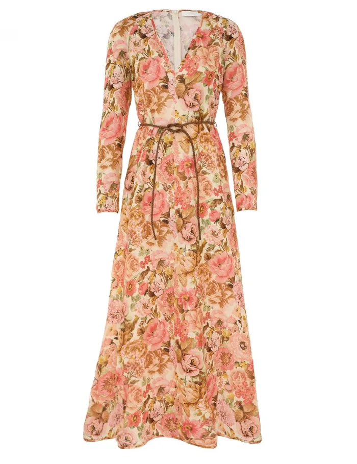 Women Clothing Zimmermann Golden Plunge Maxi Dress Pink Rose