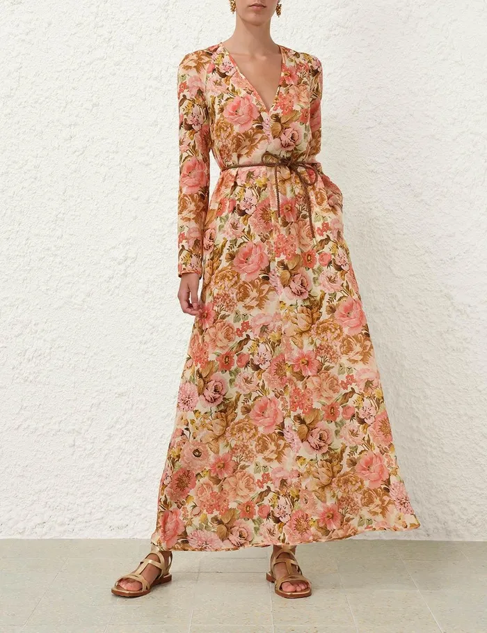 Women Clothing Zimmermann Golden Plunge Maxi Dress Pink Rose