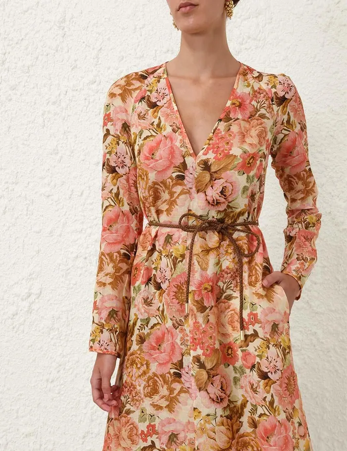 Women Clothing Zimmermann Golden Plunge Maxi Dress Pink Rose
