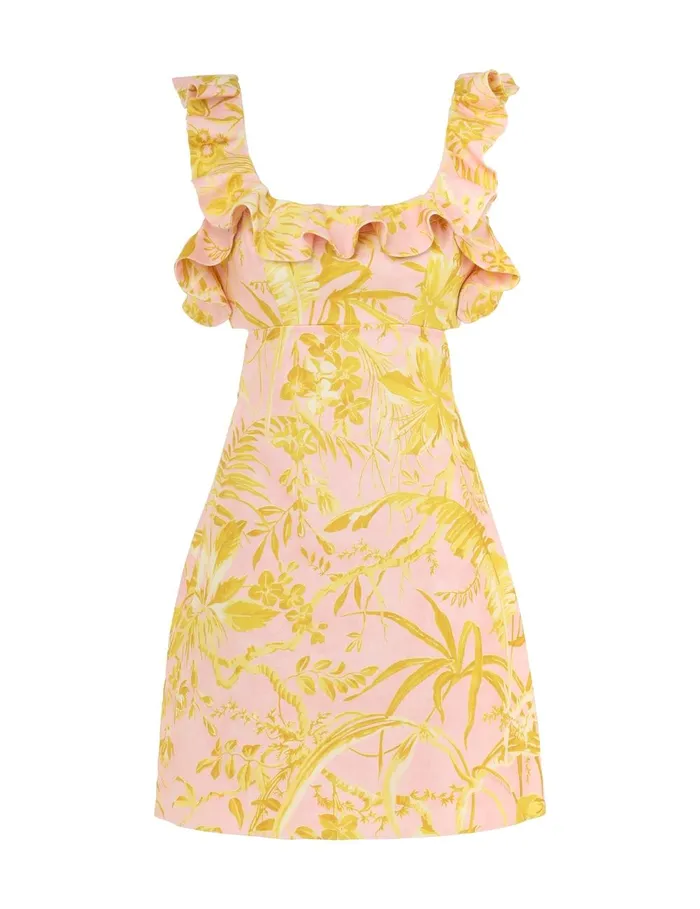 Women Clothing Zimmermann Golden Ruffle Mini Dress Pinkgold Floral