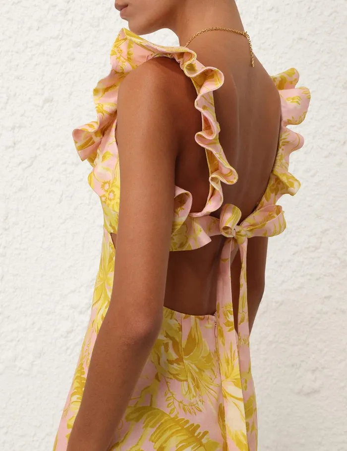 Women Clothing Zimmermann Golden Ruffle Mini Dress Pinkgold Floral