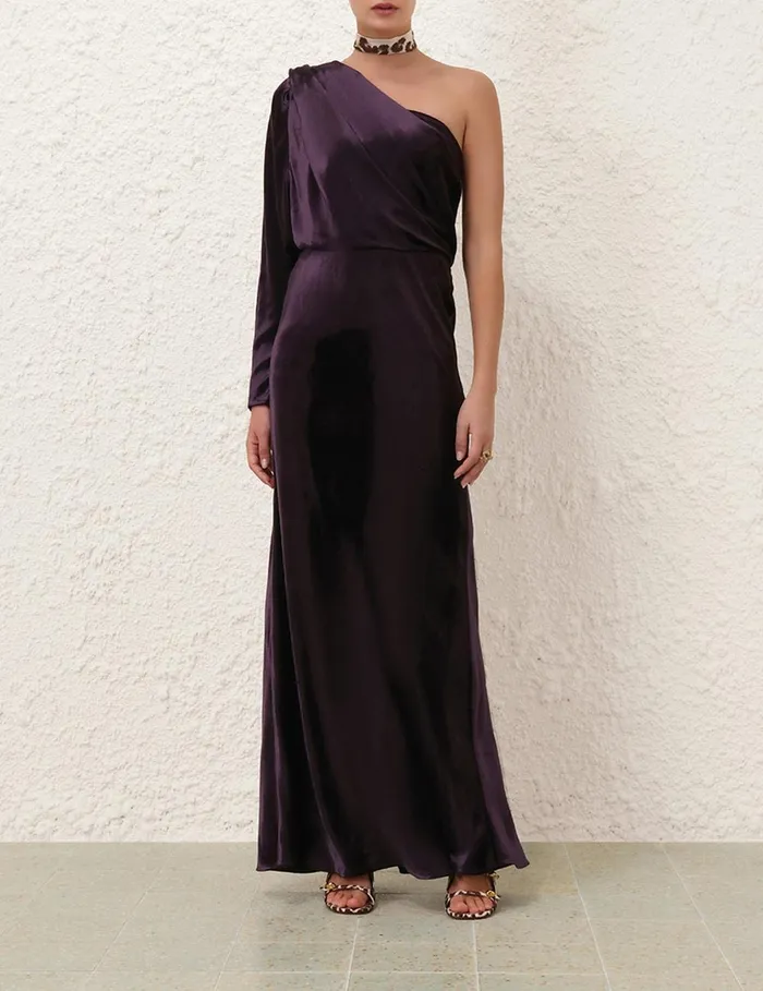 Women Clothing Zimmermann Illustration Asymmetric Gown Aubergine