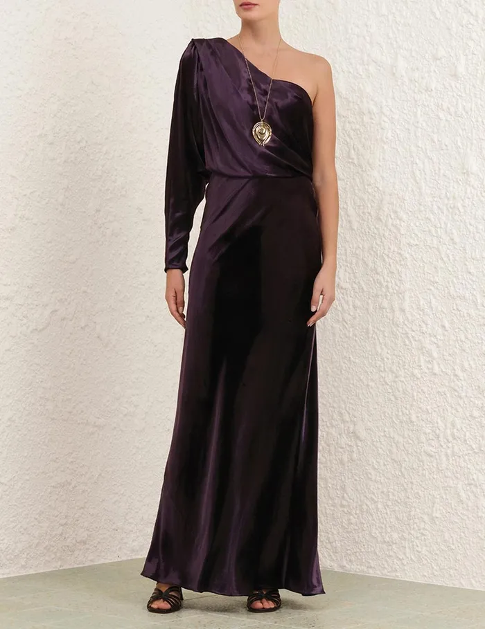 Women Clothing Zimmermann Illustration Asymmetric Gown Aubergine