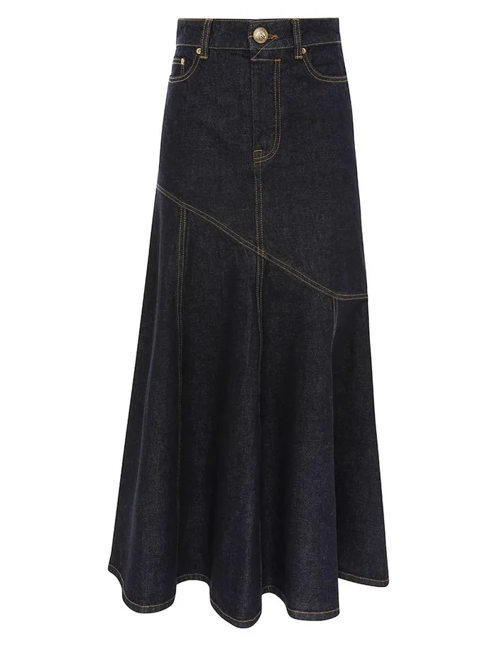 Women Clothing Zimmermann Illustration Denim Midi Skirt Night Sky