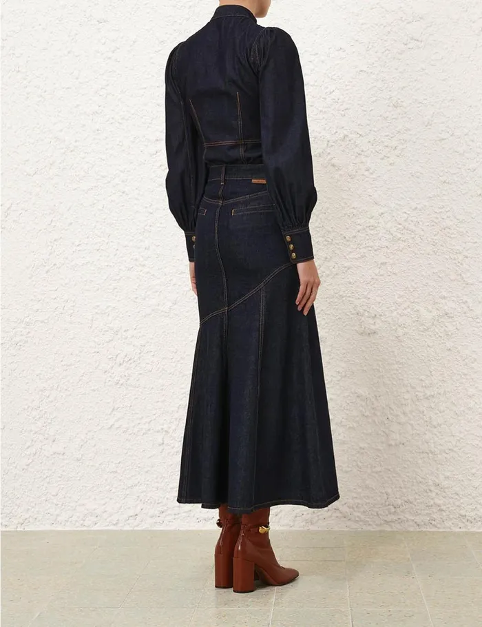 Women Clothing Zimmermann Illustration Denim Midi Skirt Night Sky