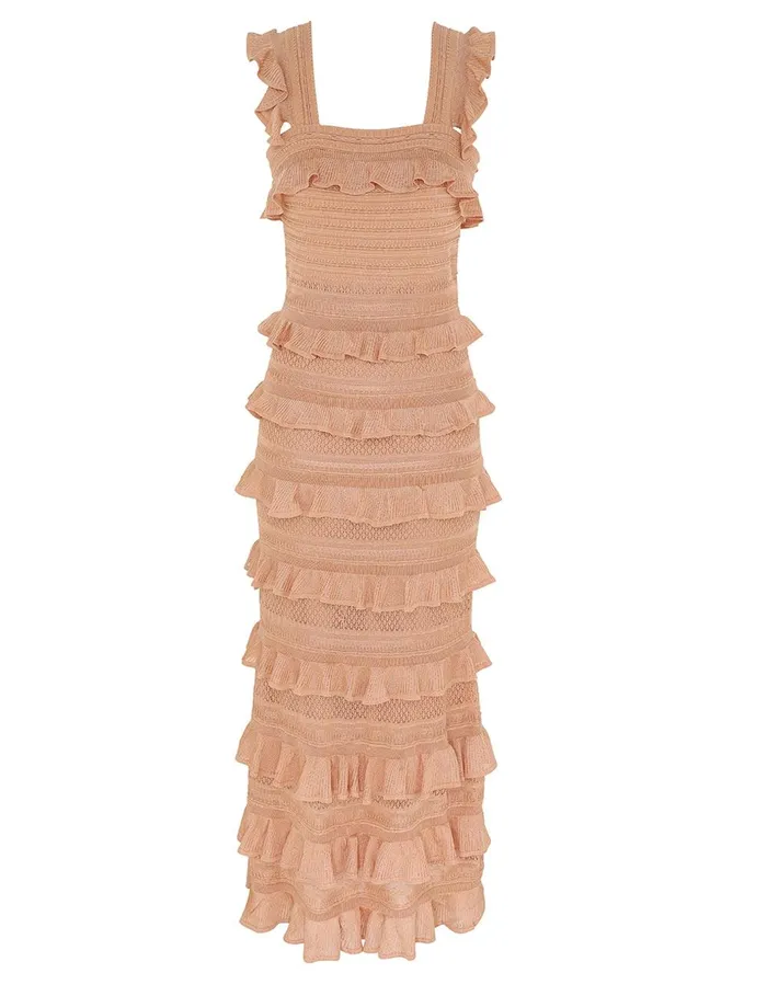 Women Clothing Zimmermann Illustration Frilled Dress Champagne