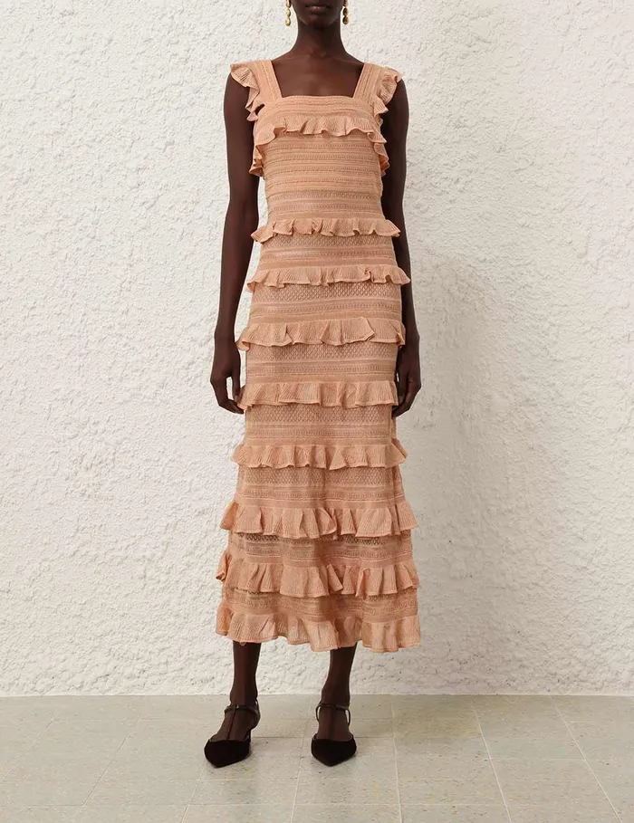 Women Clothing Zimmermann Illustration Frilled Dress Champagne