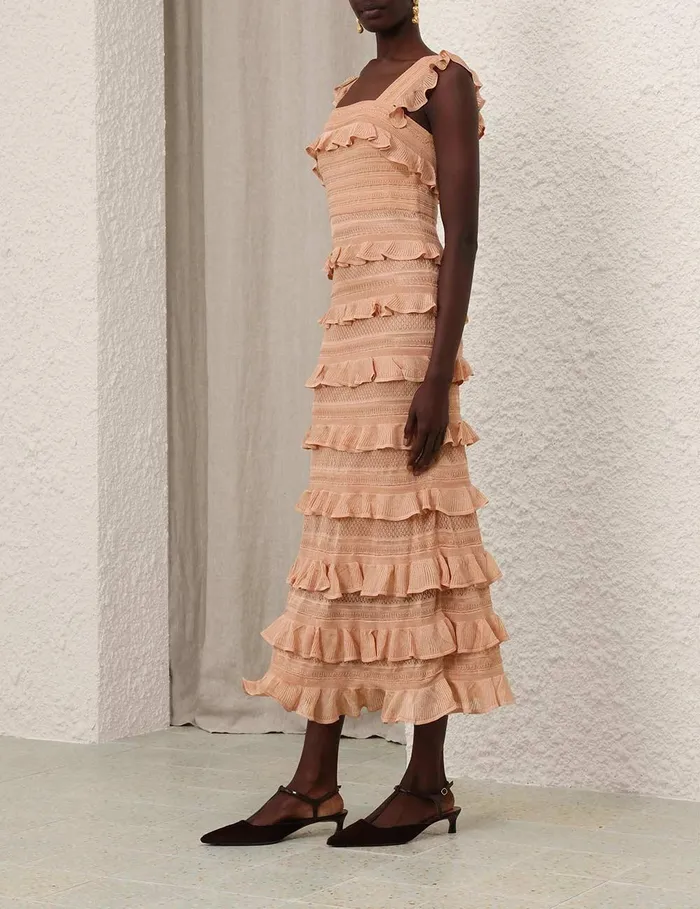 Women Clothing Zimmermann Illustration Frilled Dress Champagne