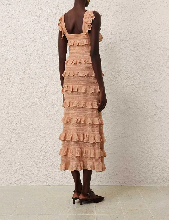 Women Clothing Zimmermann Illustration Frilled Dress Champagne