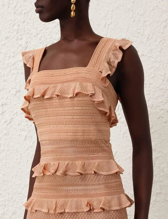 Women Clothing Zimmermann Illustration Frilled Dress Champagne