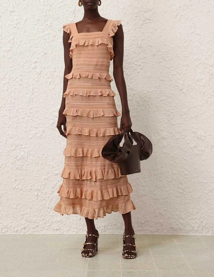 Women Clothing Zimmermann Illustration Frilled Dress Champagne