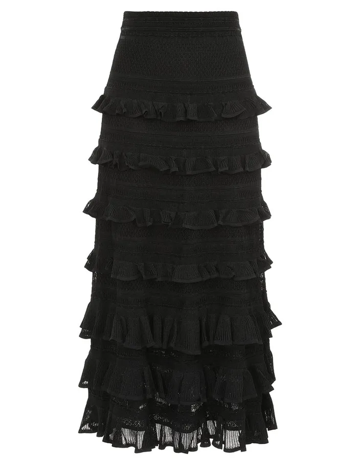 Women Clothing Zimmermann Illustration Frilled Skirt Black