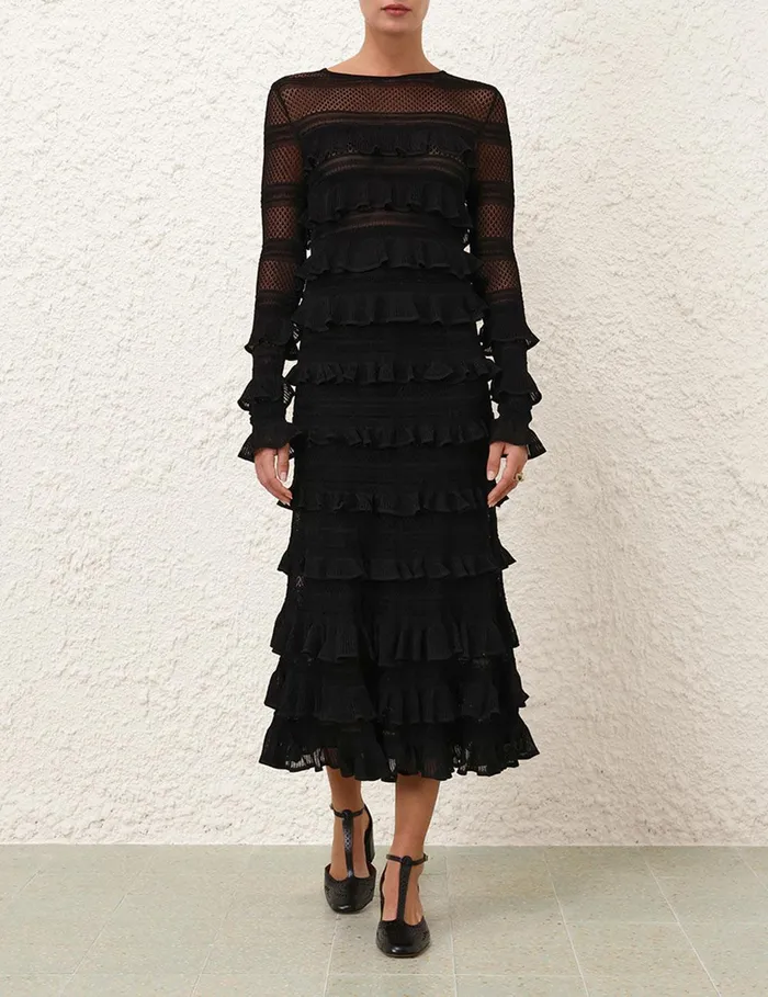 Women Clothing Zimmermann Illustration Frilled Skirt Black
