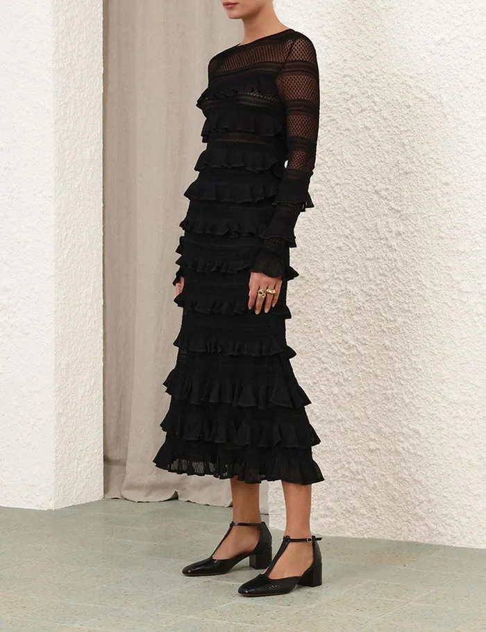 Women Clothing Zimmermann Illustration Frilled Skirt Black