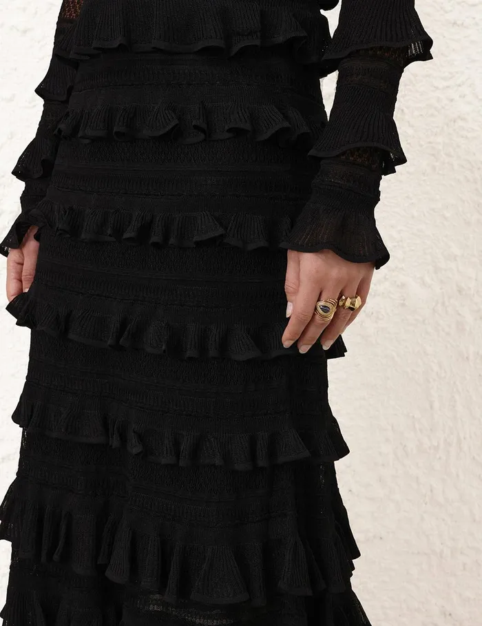 Women Clothing Zimmermann Illustration Frilled Skirt Black