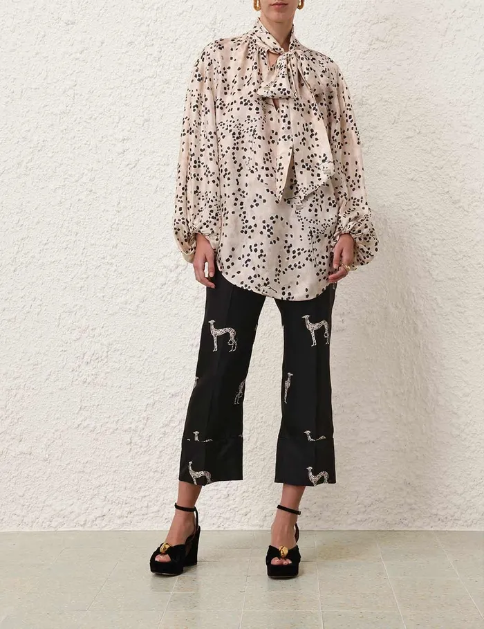 Women Clothing Zimmermann Illustration Kick Flare Pant Black Dalmatian