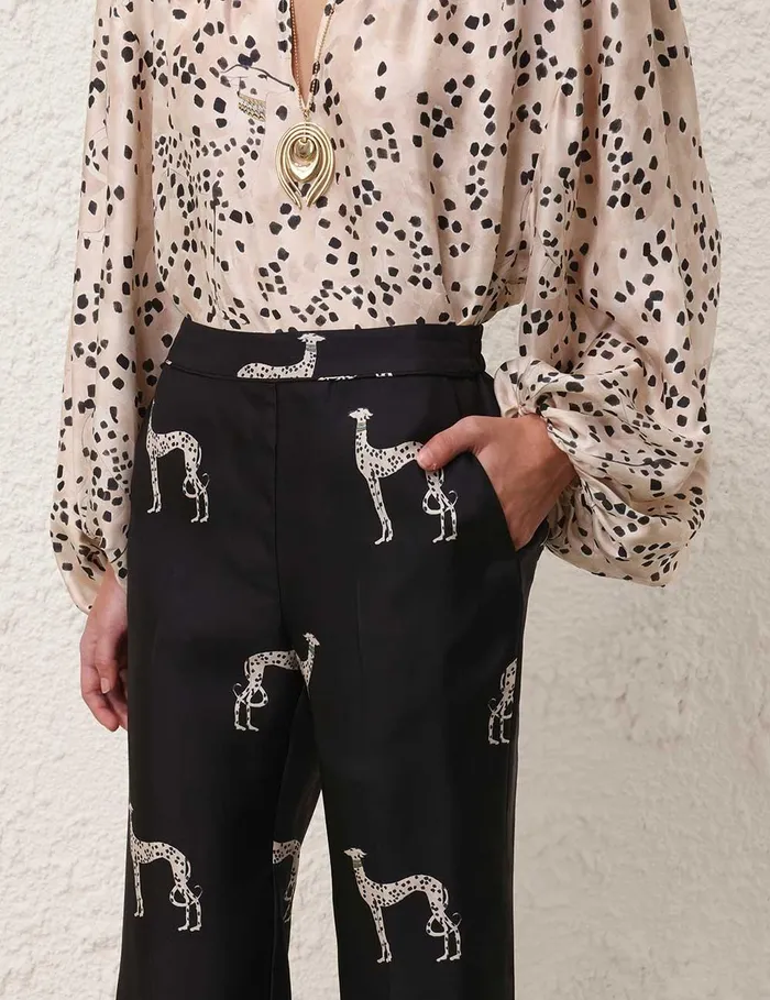 Women Clothing Zimmermann Illustration Kick Flare Pant Black Dalmatian
