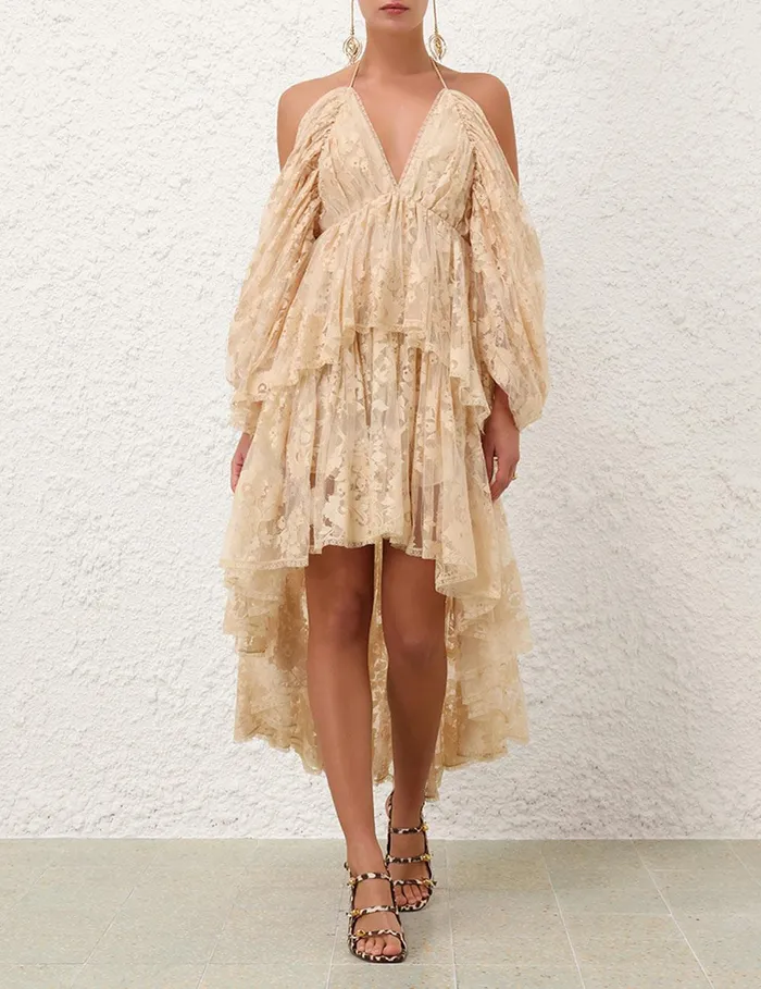 Women Clothing Zimmermann Illustration Lace Mini Dress Cream