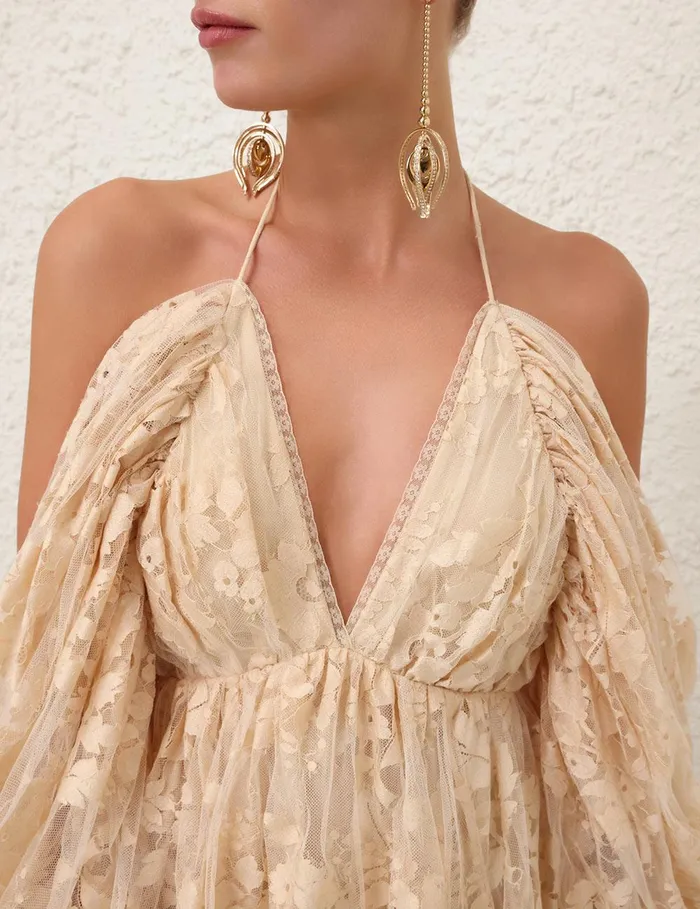 Women Clothing Zimmermann Illustration Lace Mini Dress Cream