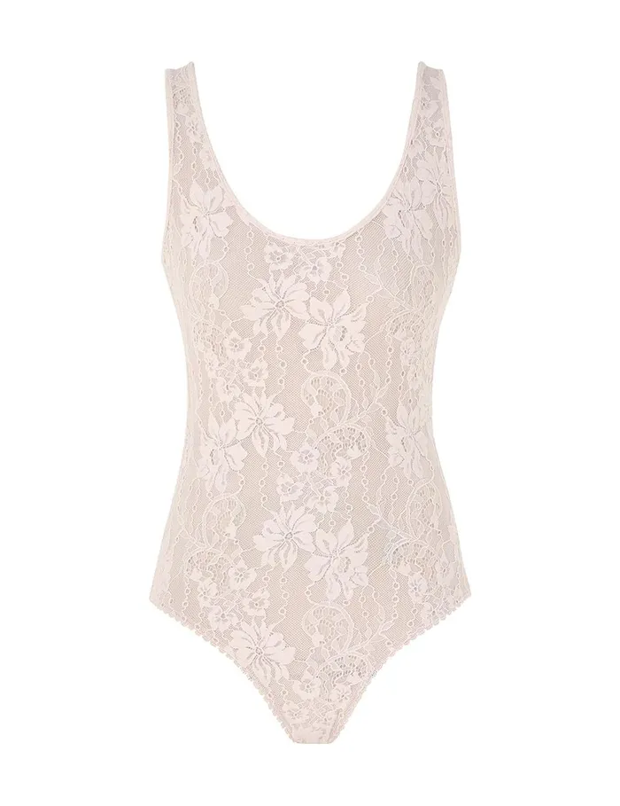 Women Clothing Zimmermann Lace Scoop Bodysuit Pale Pink