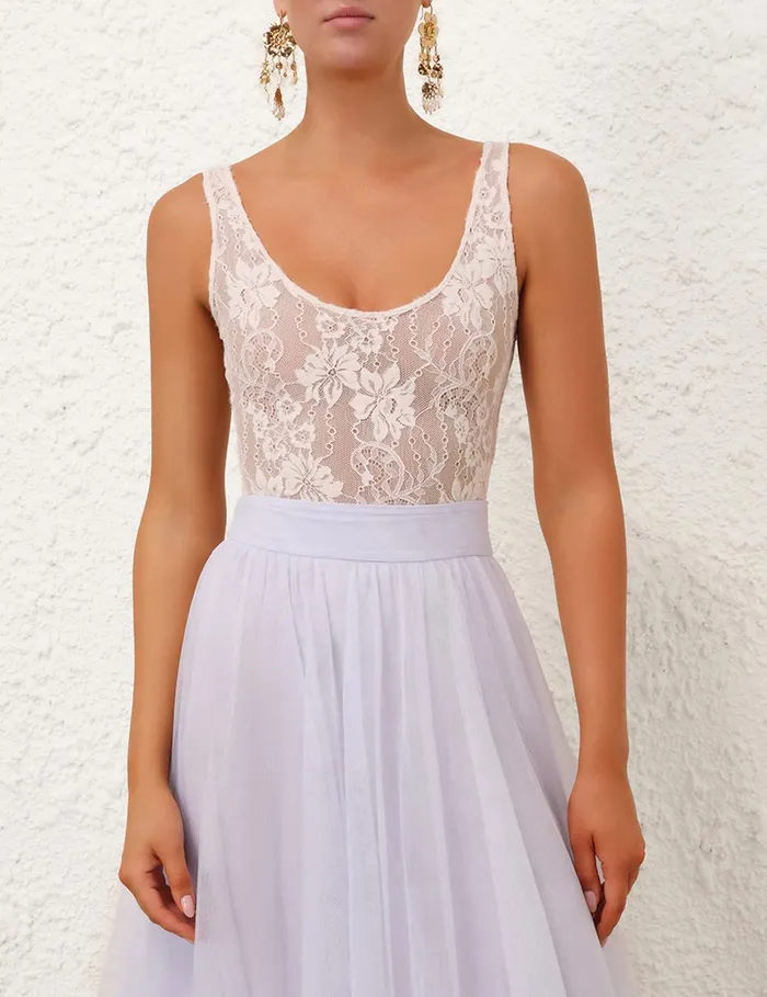 Women Clothing Zimmermann Lace Scoop Bodysuit Pale Pink