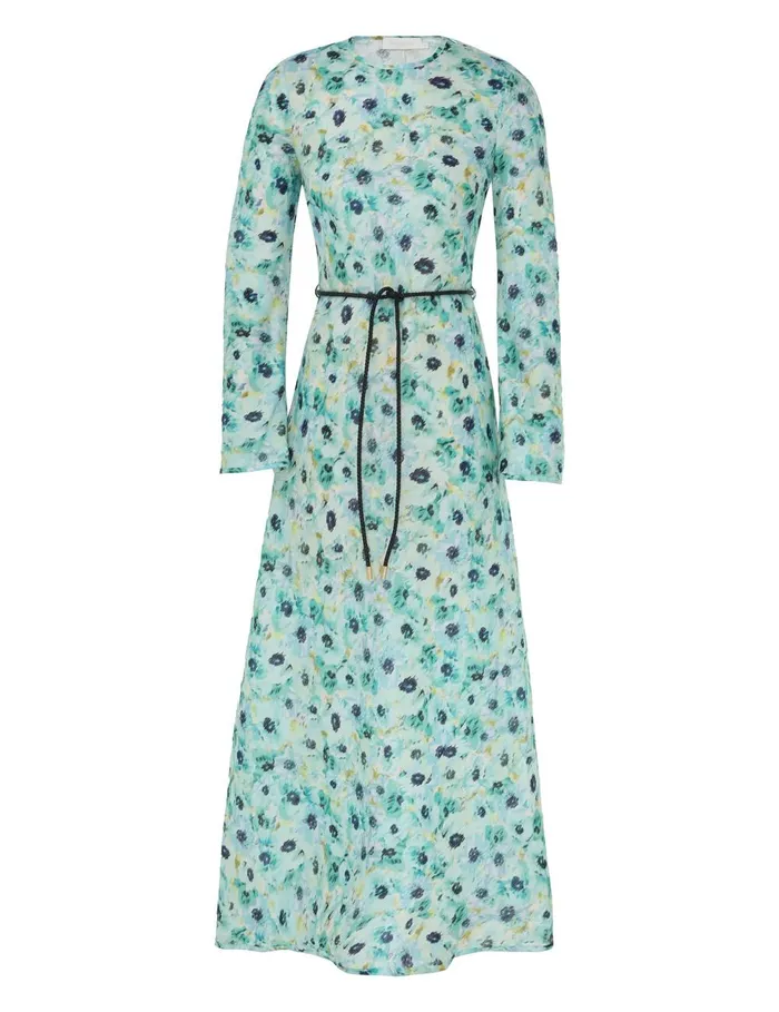Women Clothing Zimmermann Lightburst Bias Long Dress Aqua Floral