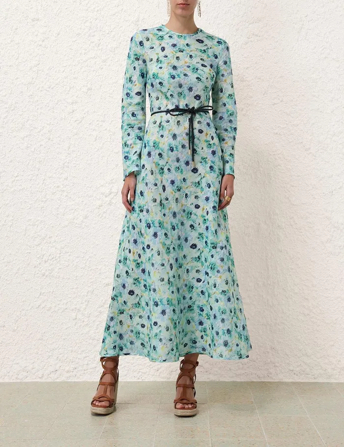 Women Clothing Zimmermann Lightburst Bias Long Dress Aqua Floral