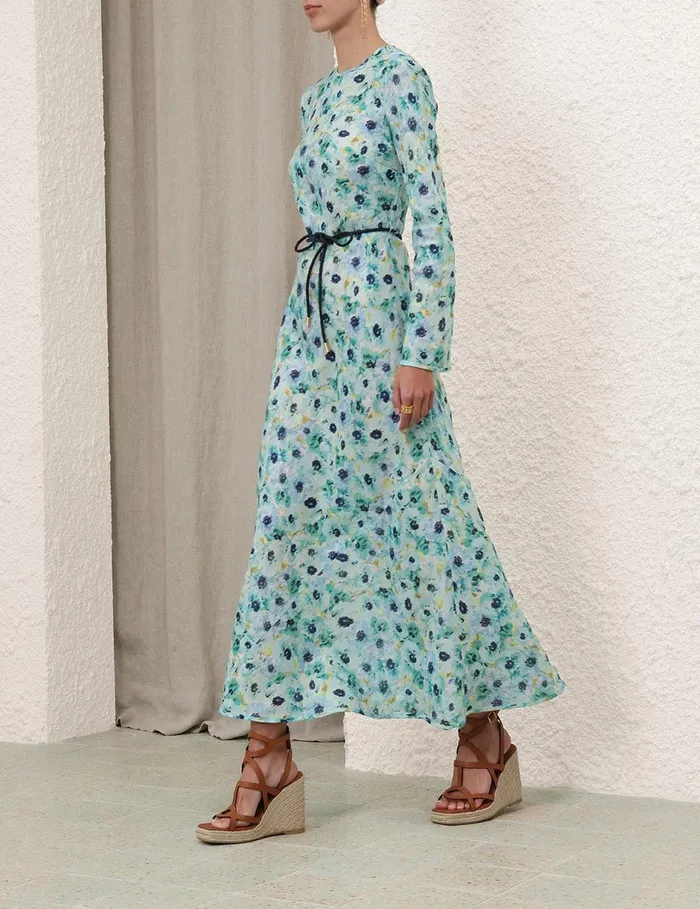 Women Clothing Zimmermann Lightburst Bias Long Dress Aqua Floral