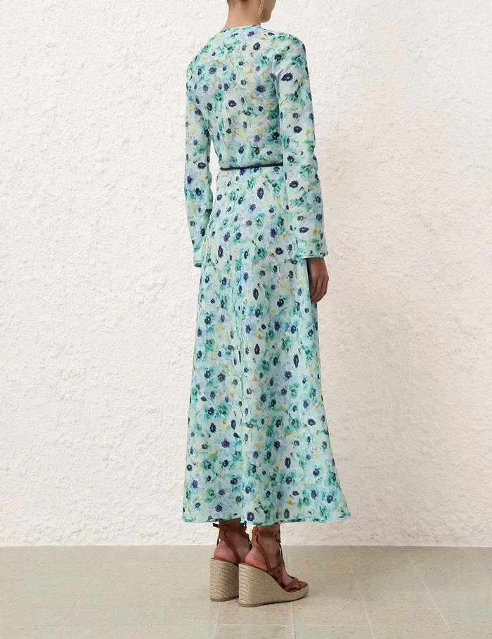 Women Clothing Zimmermann Lightburst Bias Long Dress Aqua Floral