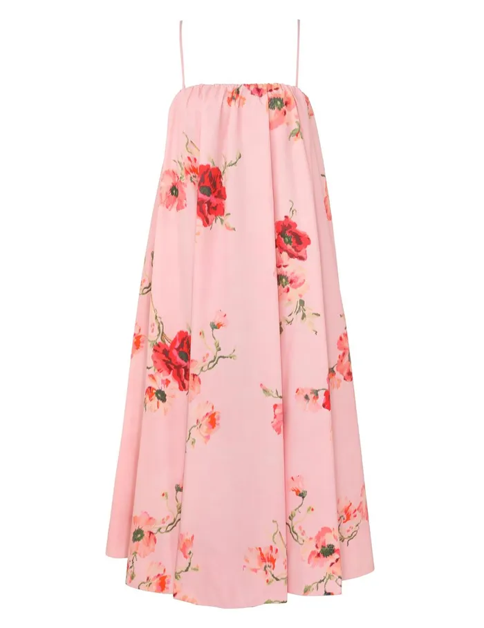 Women Clothing Zimmermann Lightburst Puff Midi Dress Red Floral