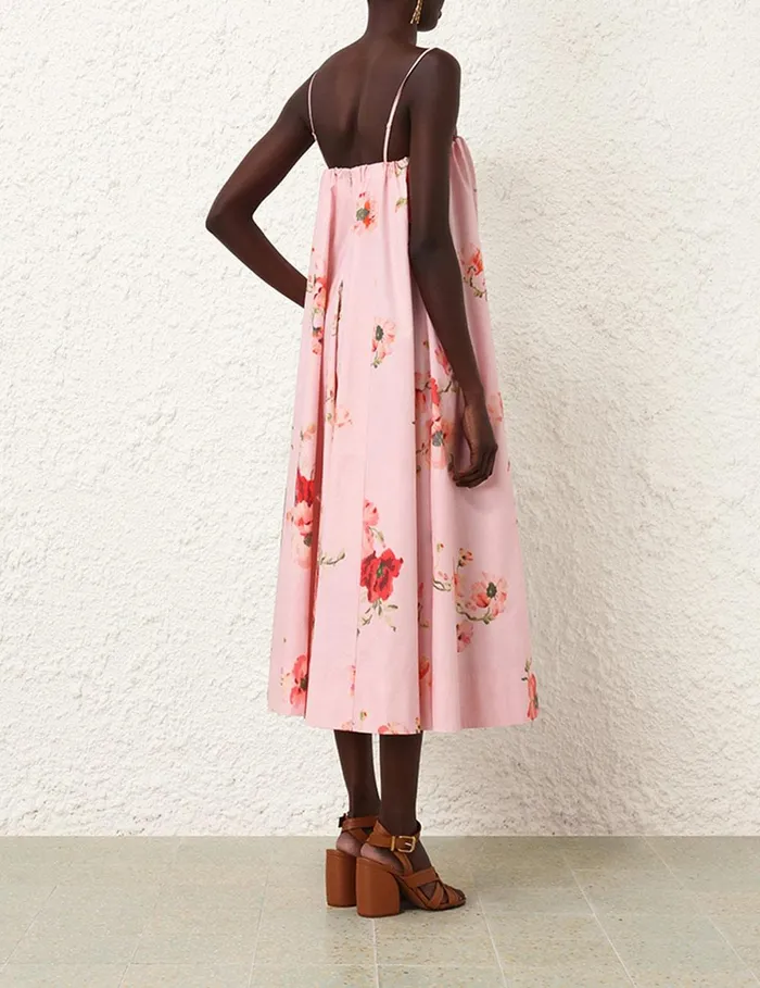 Women Clothing Zimmermann Lightburst Puff Midi Dress Red Floral
