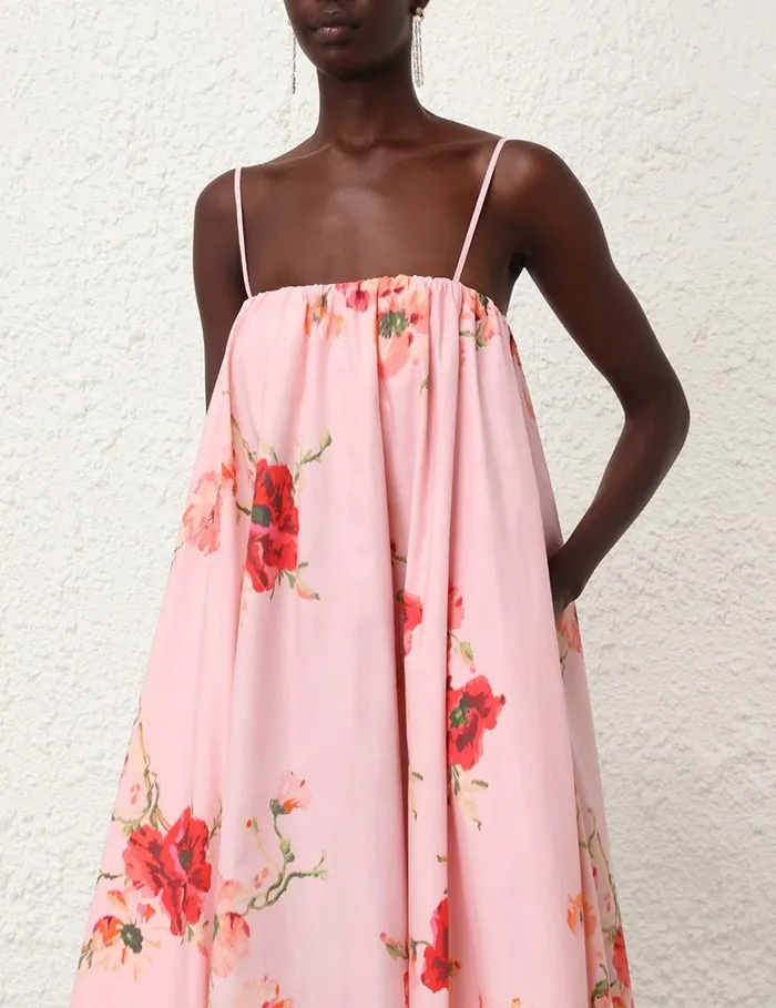 Women Clothing Zimmermann Lightburst Puff Midi Dress Red Floral