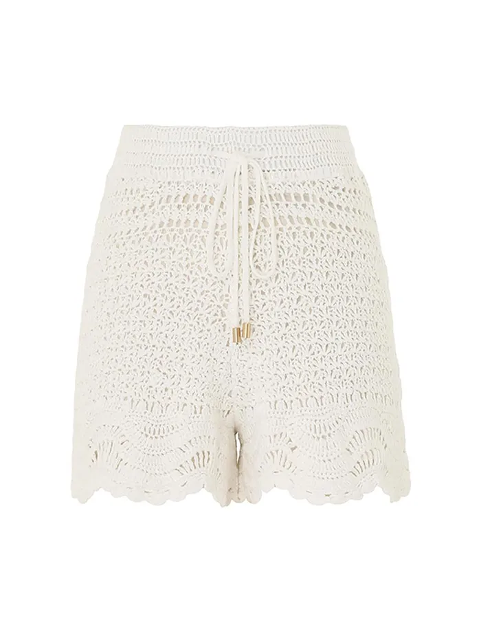 Women Clothing Zimmermann Lightburst Textured Shorts Ivory