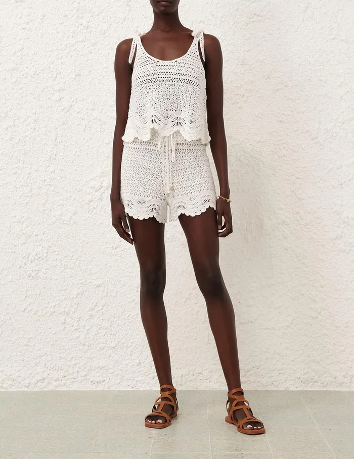 Women Clothing Zimmermann Lightburst Textured Shorts Ivory