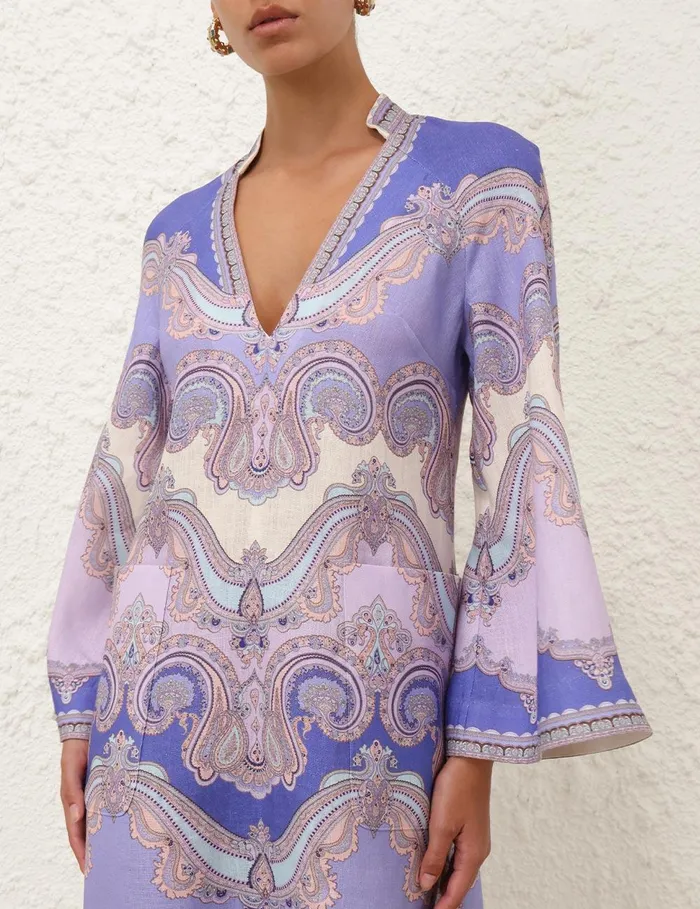 Women Clothing Zimmermann Maxine Tunic Midi Dress Cornflower Paisley
