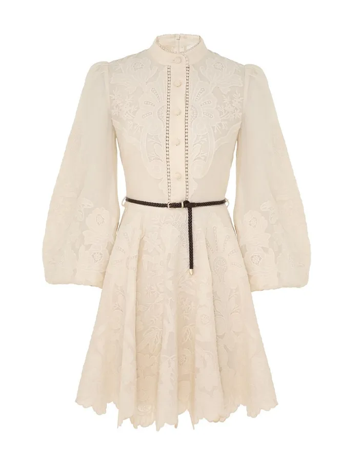 Women Clothing Zimmermann Ottie Embroidered Mini Dress Cream