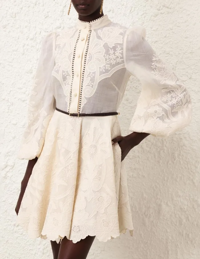 Women Clothing Zimmermann Ottie Embroidered Mini Dress Cream