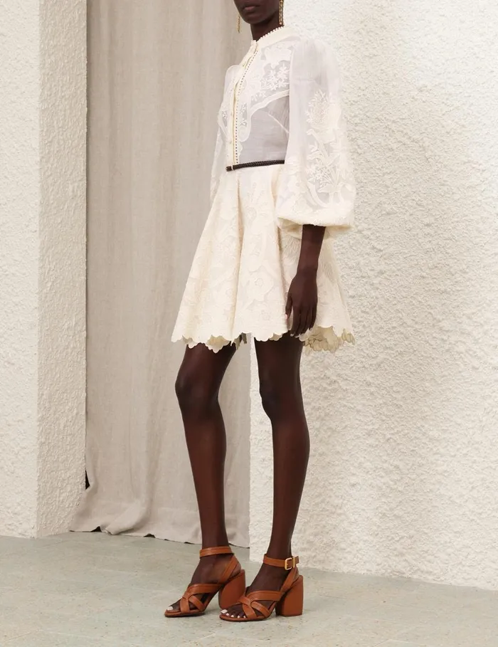 Women Clothing Zimmermann Ottie Embroidered Mini Dress Cream